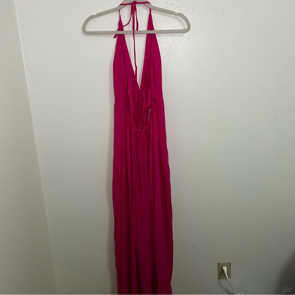 Super down Revolve hot pink halter dress with straps cutout back - Picture 11 of 14